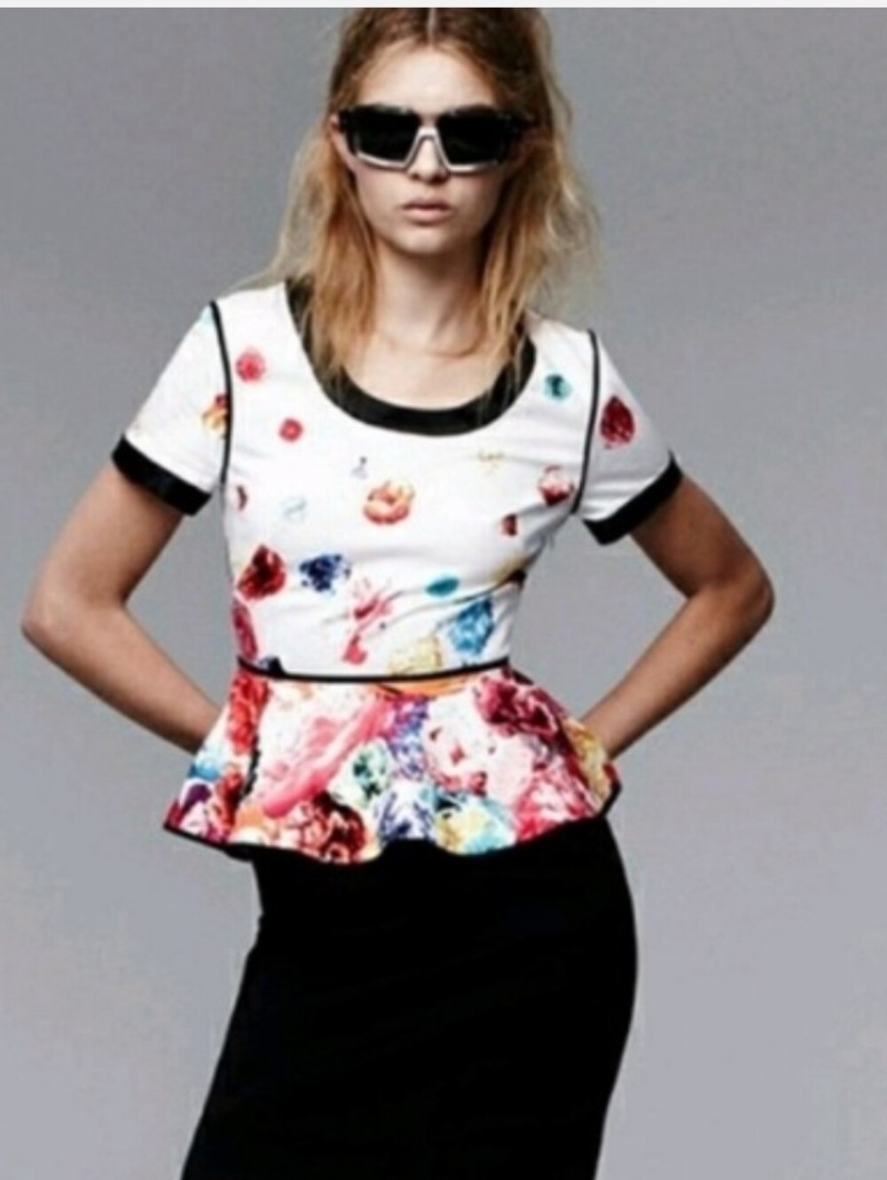 Prabal Gurung Black Trim Floral Blouse Size 8